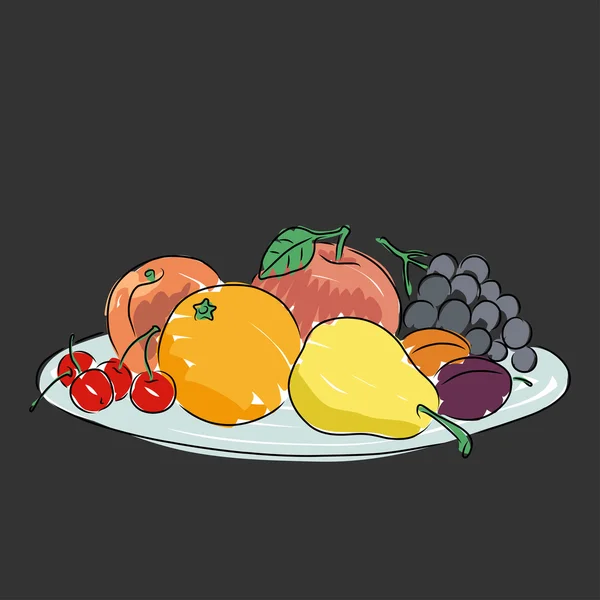 Een bord met fruit, vectorillustratie — Stockvector