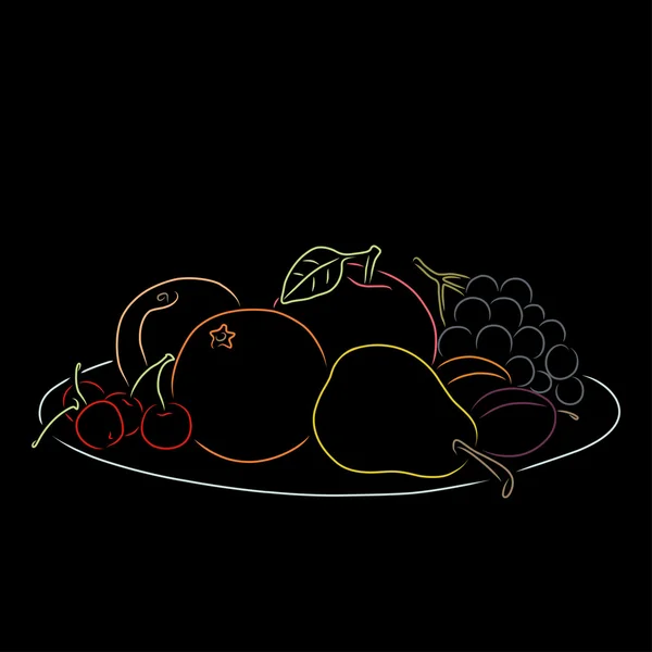 Bir tabak meyve, vektör çizim ile