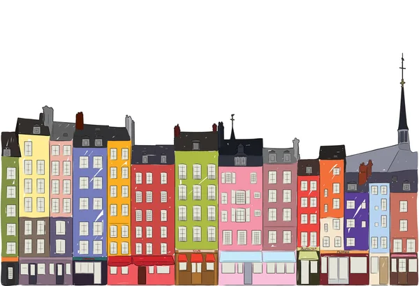 Városképet gazdagító épületnek szánták Honfleur, vektoros illusztráció — Stock Vector