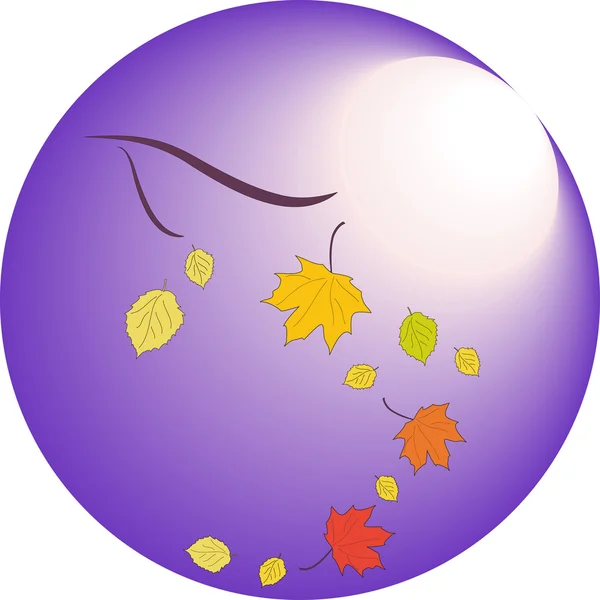 Falling leaves in autumn on a background of moonlight, vector — Stock Vector