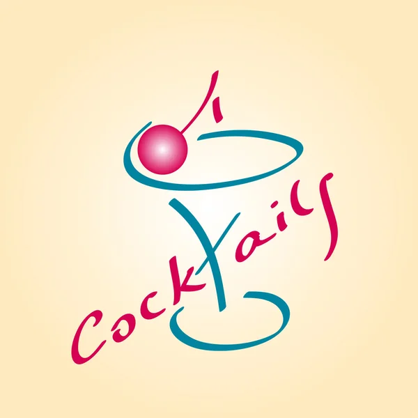 Kokteyl simgesi, kiraz, vektör illustrat ile kokteyl için cam