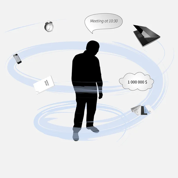 Silhouette of a man under stress, vector illustration — Stok Vektör