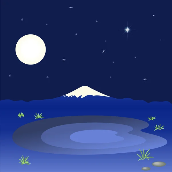 Dağ ve göl gece gökyüzünde vektör çizim