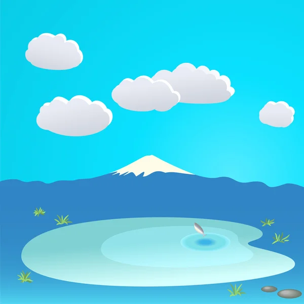 Mountain and lake at the background of the cloudy sky, vector il — Stock Vector