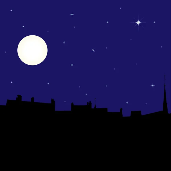 Silhouette of town at night, vector illustration — Stock Vector