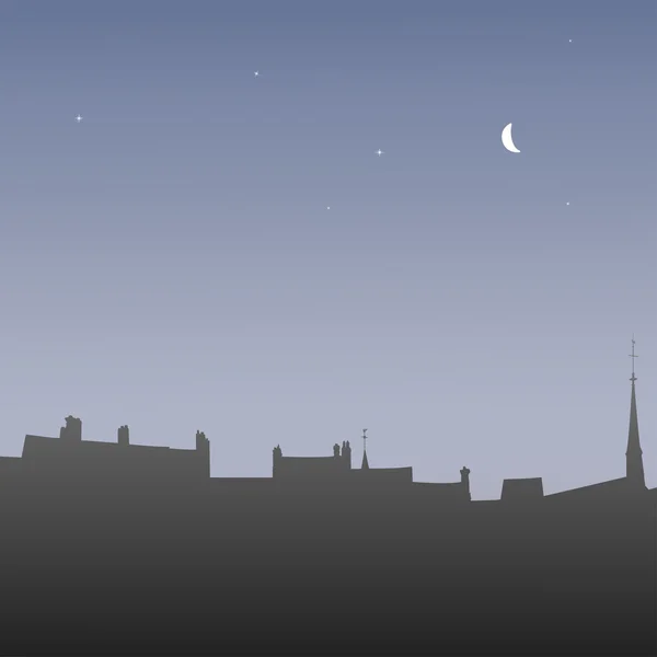 Şafakta, vektör çizim siluetleri çatılar