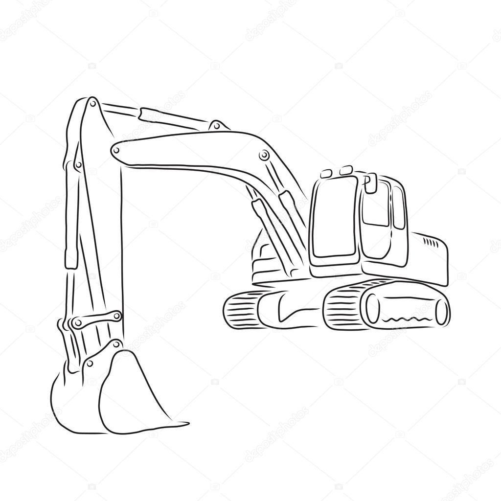 Outline of excavator, vector illustration