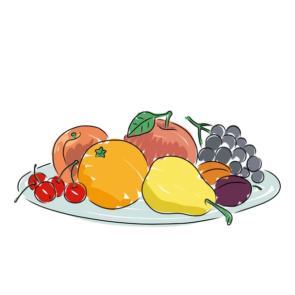 Un plato de fruta, ilustración vectorial — Vector de stock