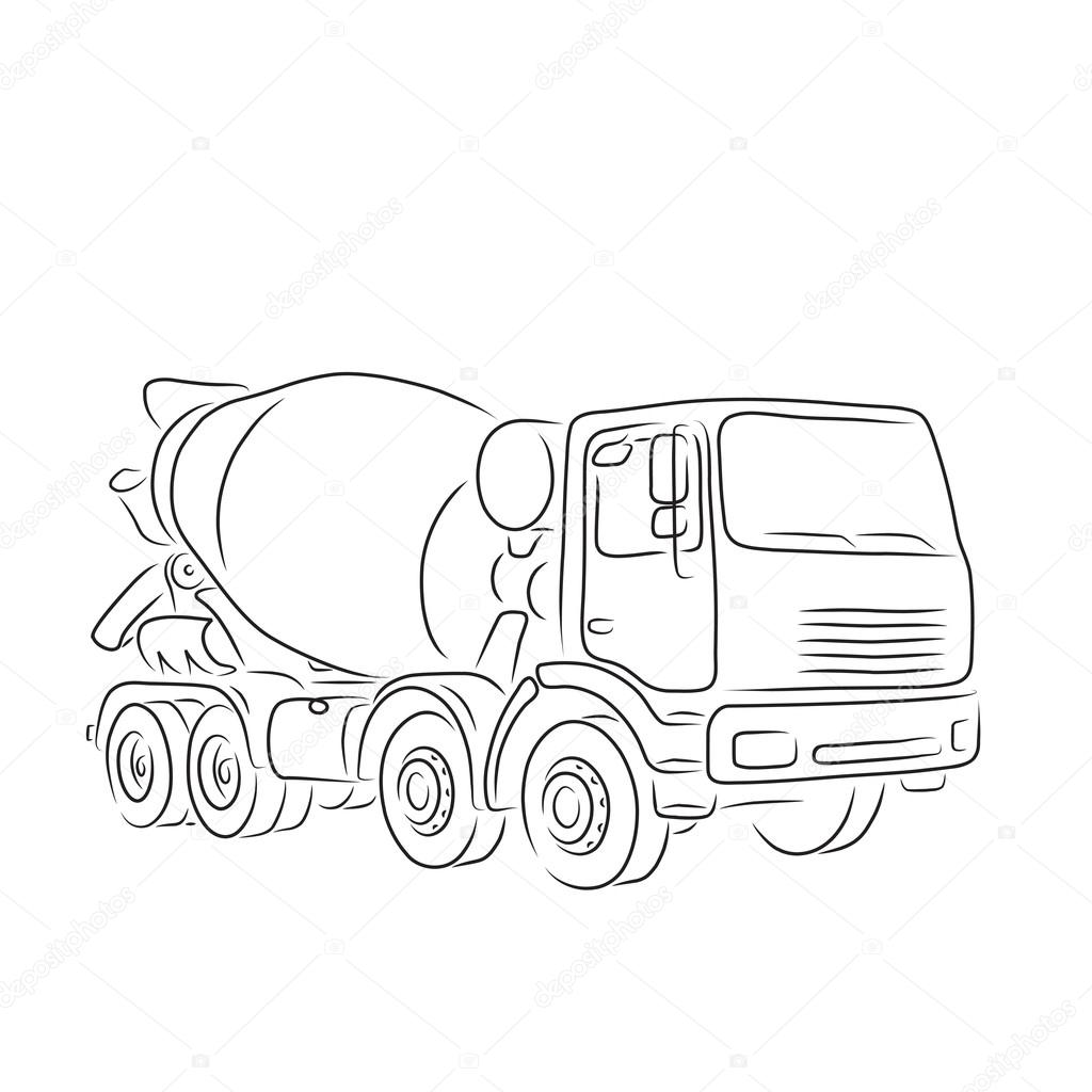 Outline of concrete mixer truck, vector illustration