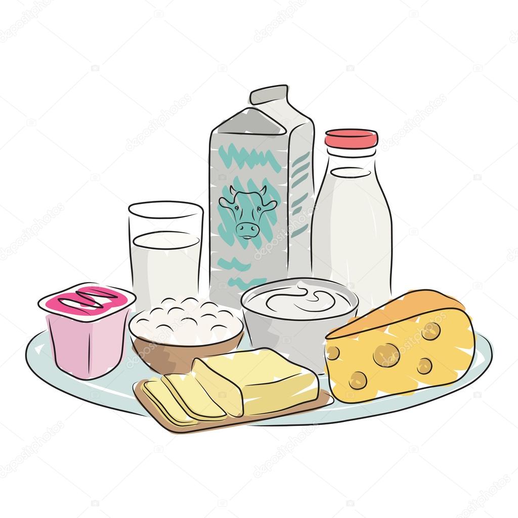 Milk products on plate, vector illustration
