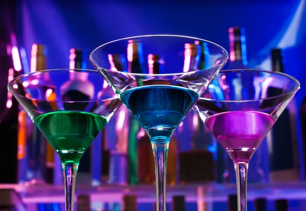 Three cocktails in martini glasses — Stock Photo, Image