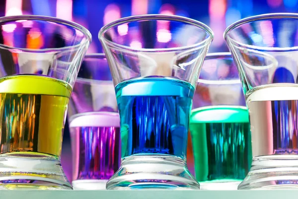 Set of color alcohol drinks in shots from below — Stock Photo, Image