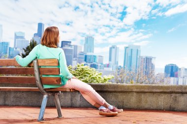 kadın zevk Seattle Şehir Merkezi Görünümü