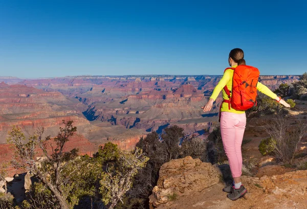 Grand canyon and hiker young woman portait — Stock Photo, Image