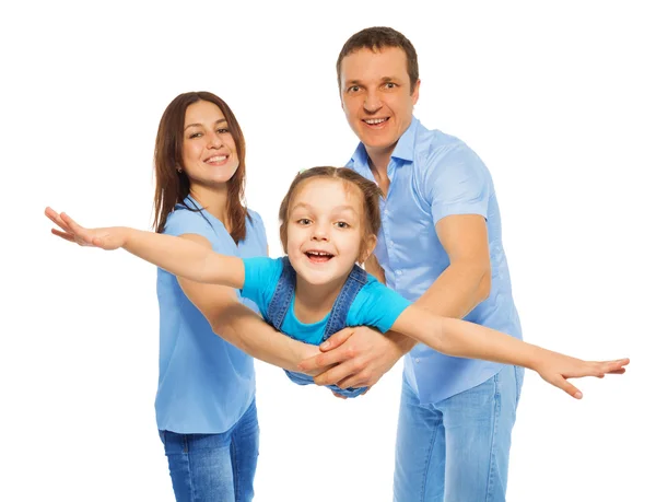 Happy girl playing with  parents — Stock Photo, Image