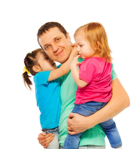 Father holds two daughters — Stock Photo, Image