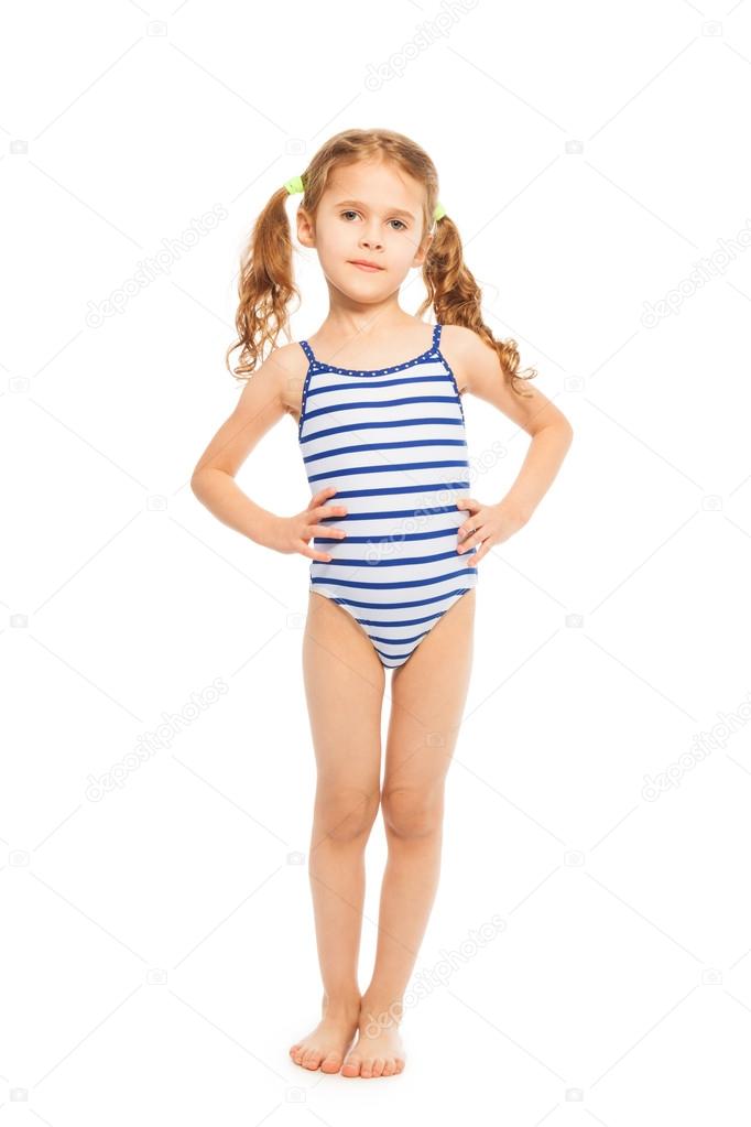 litle model Little model in stripped swimming suit — Stock Photo © serrnovik #101477804