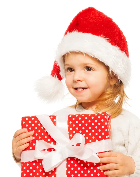 Close portrait of happy girl with present — Stock Photo, Image