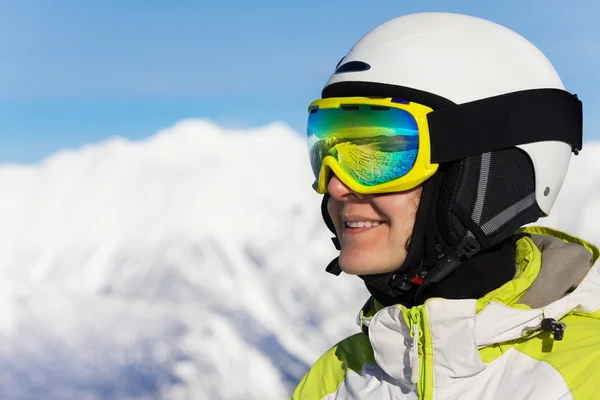 Close portrait of skier woman — Stock Photo, Image