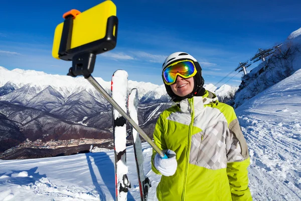 Woman take selfie with stick — Stock Photo, Image