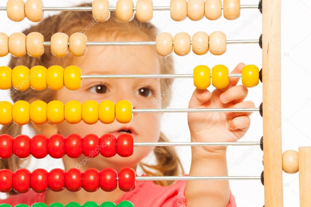 Caucasian girl learn abacus