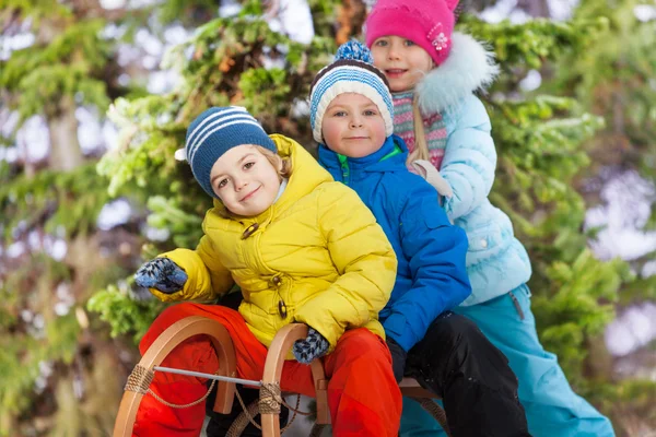 Gelukkig weinig kinderen op slee — Stockfoto