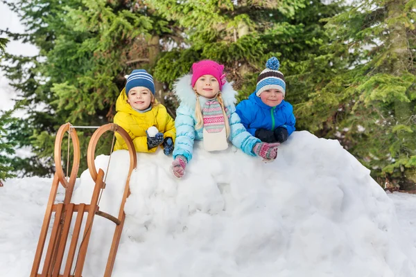 Bambini che giocano nella lotta con la palla di neve — Foto Stock