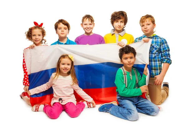 Rusya Federasyonu bayrağı tutan çocuk — Stok fotoğraf