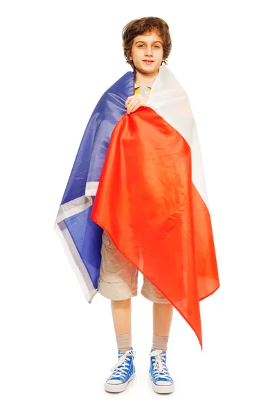 Boy  wrapped in flag of France — Stock Photo, Image