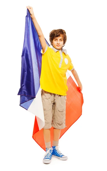 Garçon debout avec drapeau français — Photo