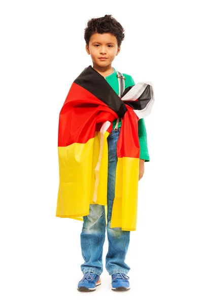 Fan wrapped in flag of Germany — Stock Photo, Image