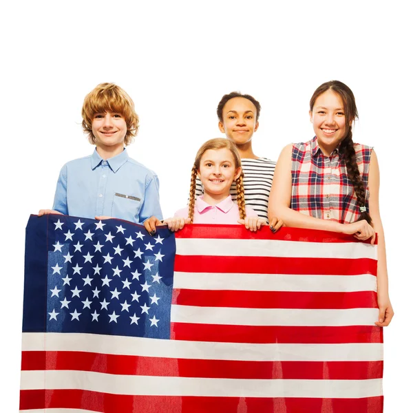 Niños con la bandera salpicada de estrellas — Foto de Stock