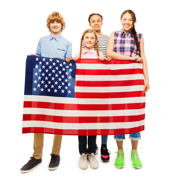 Kids holding flag of United States Stock Image