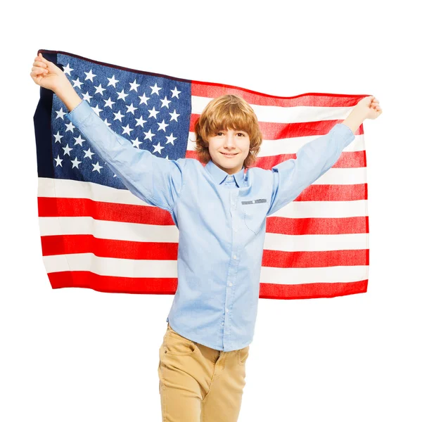 Niño ondeando bandera salpicada de estrellas — Foto de Stock