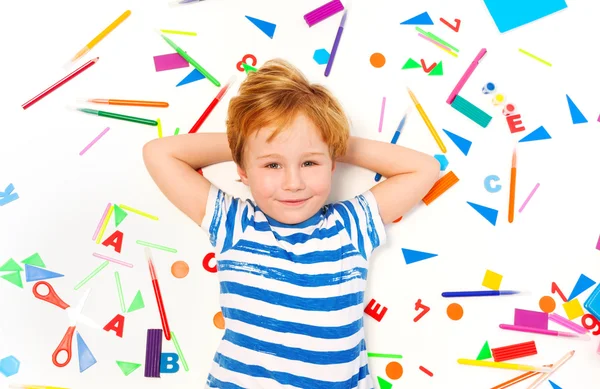 Smiling  boy in stripped t-shirt — Stock Photo, Image