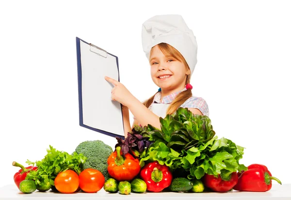 Souriante fille en uniforme de cuisinier — Photo