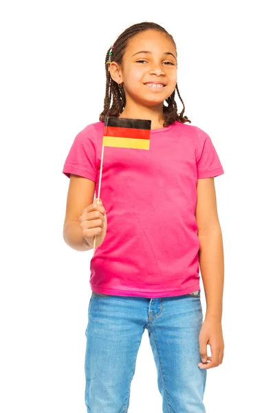 Menina segurando bandeira alemã — Fotografia de Stock