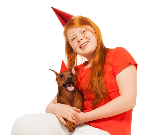 Menina com seu cachorrinho — Fotografia de Stock