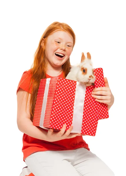 Girl with her new pet dog — Stock Photo, Image