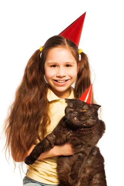 Kleines Mädchen mit schwarzer Katze — Stockfoto