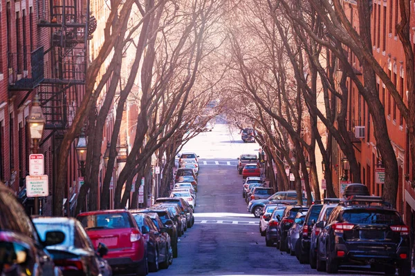 Aparcamiento Calle Del Centro Boston Con Nuevo Barrio Inglaterra Massachusetts — Foto de Stock