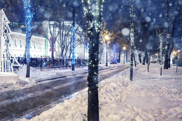 Téli Fotók Moszkva Belvárosában Körutak Díszített Karácsony Újév Éjjel — Stock Fotó