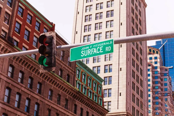 Surface Road Sign Traffic Light Boston Massachusetts Usa — Stock Photo, Image