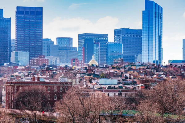 Boston Belvárosi Panoráma Kilátás Longfellow Híd Szent Tőkehal Felhőkarcolók Massachusetts — Stock Fotó