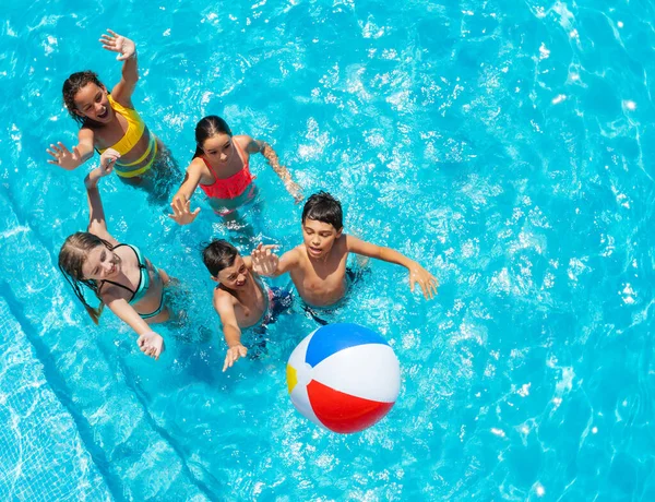 Grupo Niños Juego Piscina Con Vista Inflable Bola Arriba —  Fotos de Stock