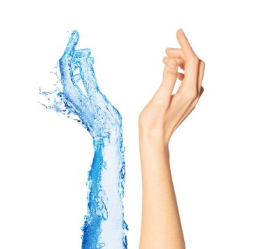 Two hands water and real concept of skin moisture or ecology clipart