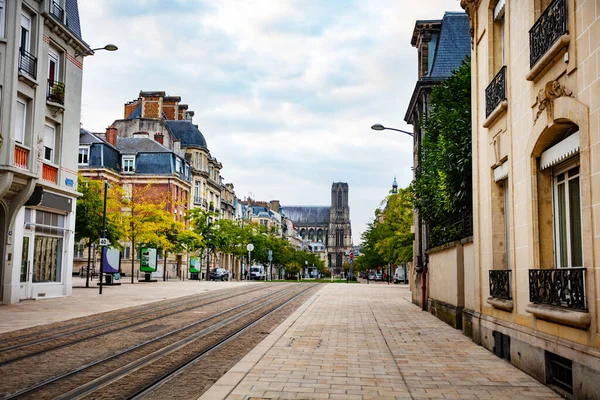 Cours Jean Baptiste Langlet Street Tram Lines Direction Cathedral Notre — Stock Photo, Image