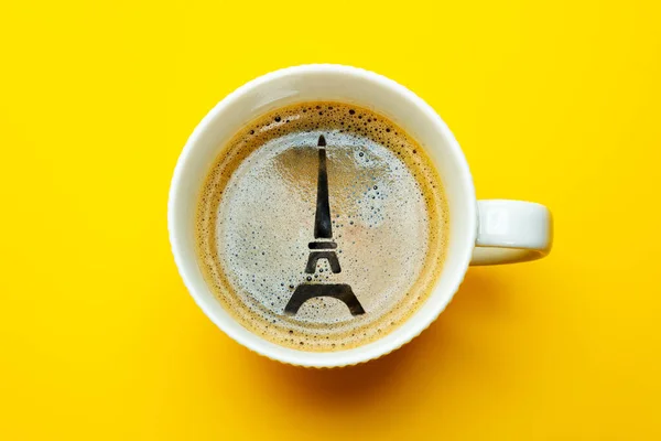 French Eiffel Tower Pattern Coffee Cup Foam Illustration Concept — Stock Photo, Image