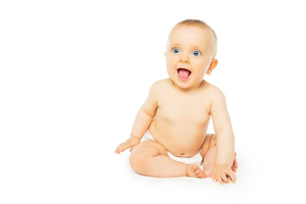 Photo Little Baby Girl Sit Isolated White Smile — Stockfoto