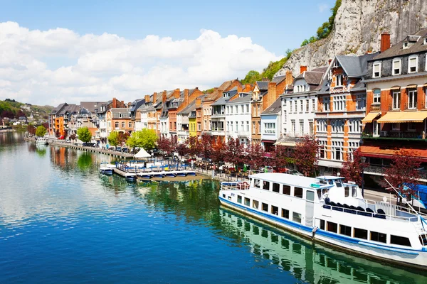 Dinant on Meuse river with ships — Stock Photo, Image